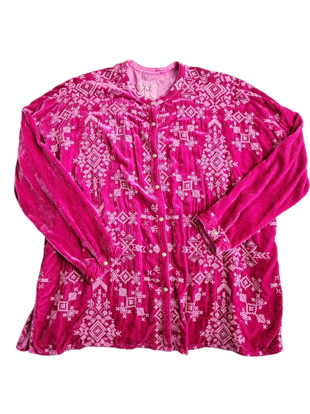 Johnny Was Ellen Embroidered Velvet Tunic Top Women's L Pink Pete & Greta Boho